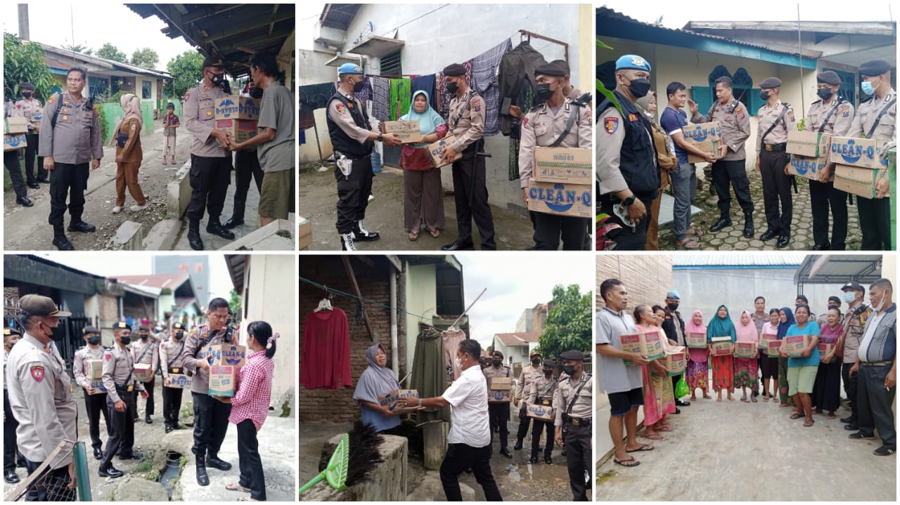 Kapolsek Patumbak Salurkan 200 Paket Sembako Bantuan Kapolrestabes Medan Kepada Korban Banjir