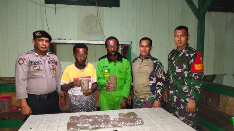 Satgas Pamtas Yonif 132/ BS Kembali Gagalkan Penyeludupan Ganja Kering Seberat 650gram