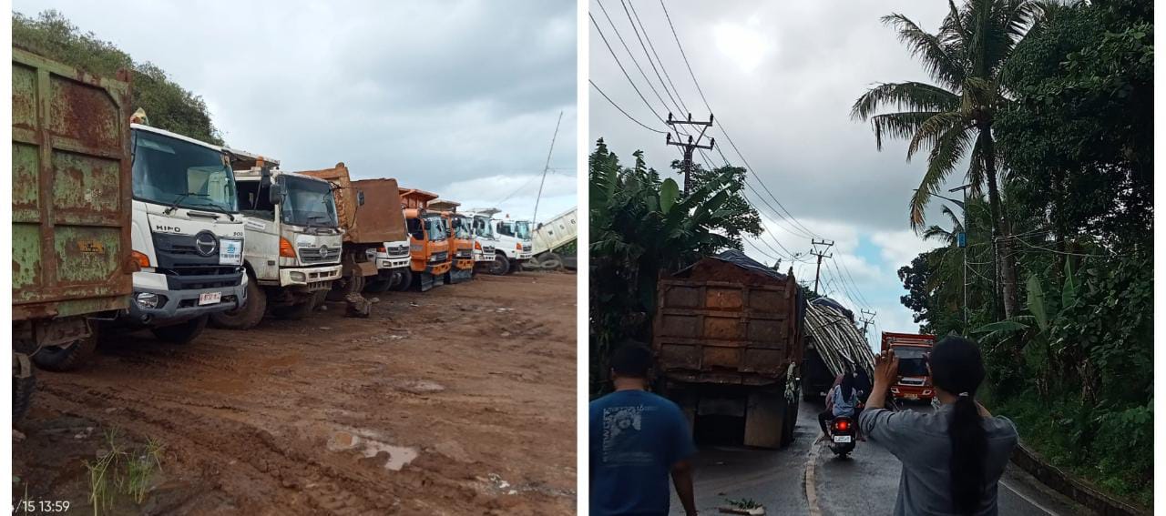 Jalan Nasional Panimbang-Cigeulis Licin Dan Kotor Dampak Dari Angkutan Material Tanah Merah