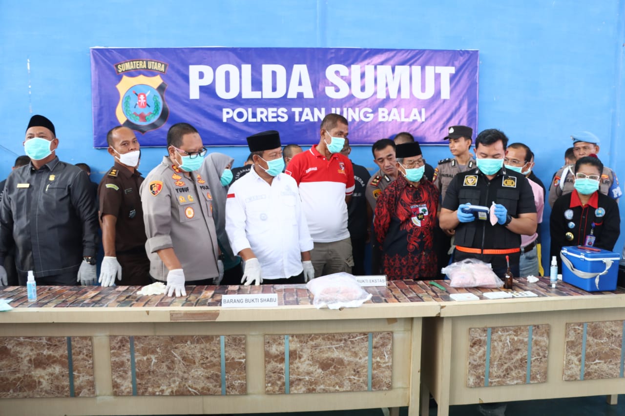 Polres Tanjung Balai Konfrensi Pers Pemusnahan Nakotika Jenis Shabu 16. 197,91 Gram, Ecstasy 10 Ribu Butir dan Ganja 4,48 Gram 