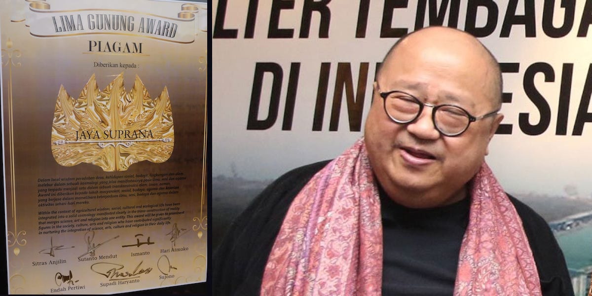 Budayawan dan pendiri Museum Rekor Dunia Indonesia (MURI) Jaya Suprana mendapatkan Lima Gunung Award