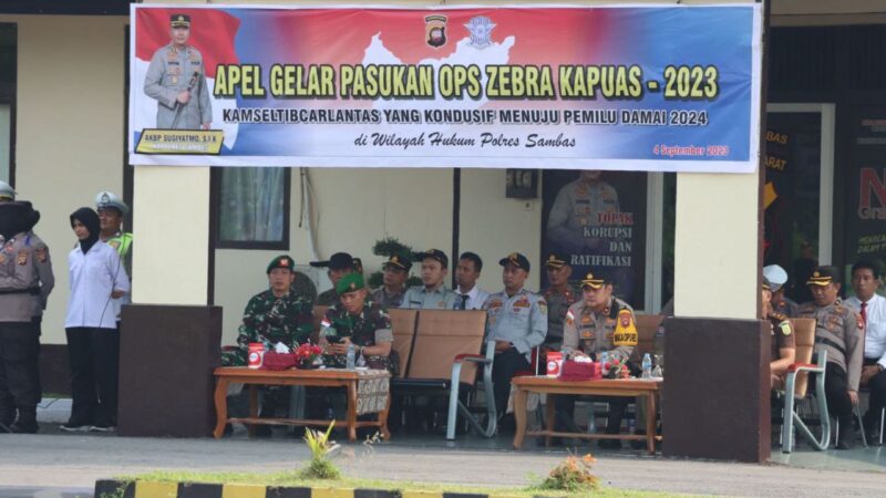 Dandim 1208/Sambas Hadiri Apel Gelar Pasukan Opspol Kewilayahan Zebra Kapuas Ta 2023 Di Kab.Sambas