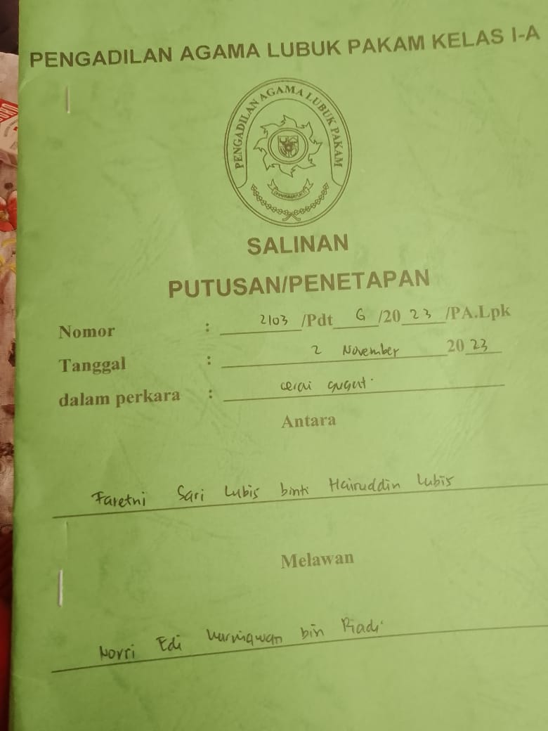 Tak Mau Berpisah Dengan Istri dan Anaknya,Novri Kecewa Dengan Putusan Cerai Pengadilan Agama Lubuk Pakam