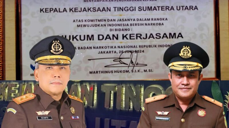 Kajati Sumut Idianto Terima Penghargaan dari Ka BNN Pusat Atas Komitmen dan Jasanya Wujudkan Indonesia Bersih Narkoba