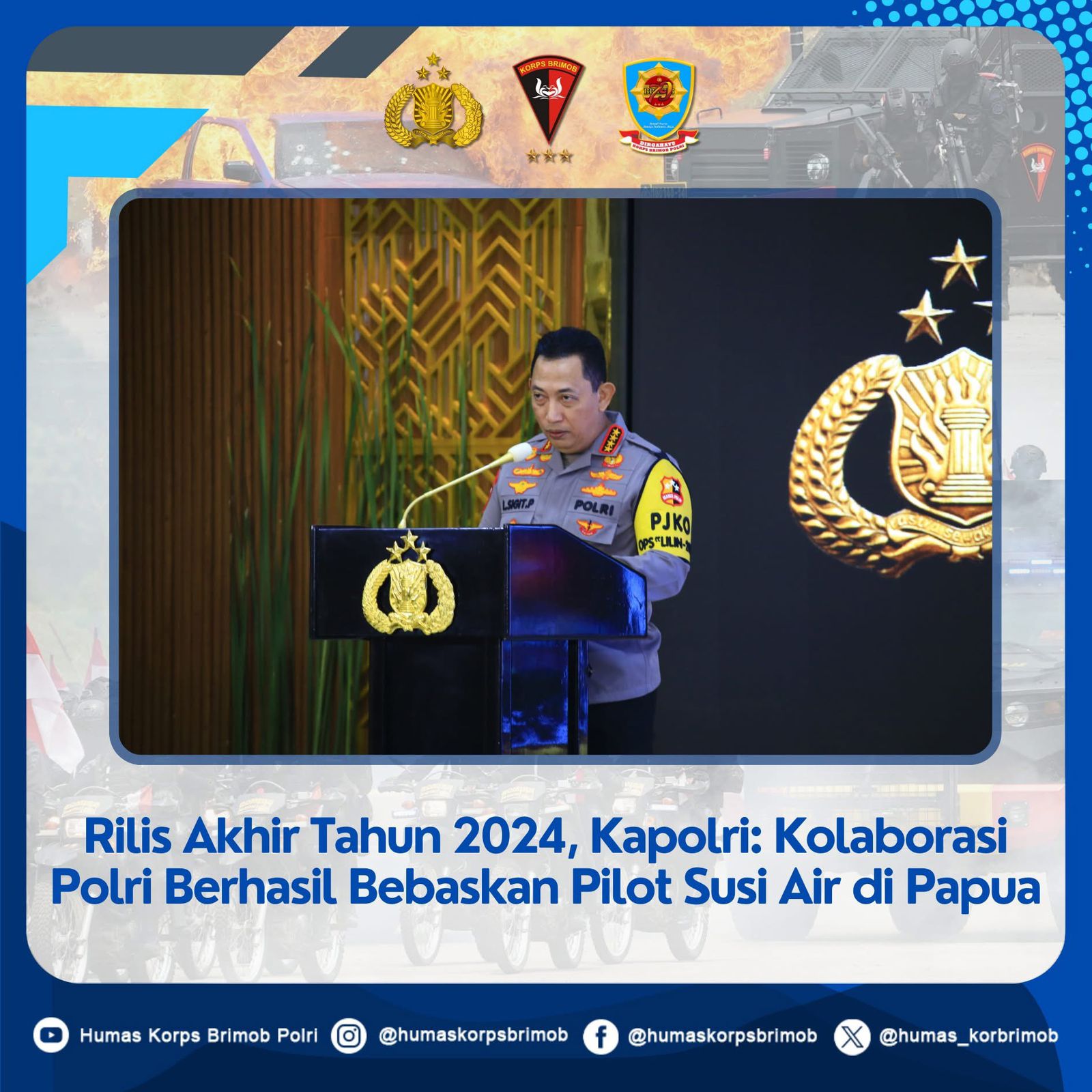 Rilis Akhir Tahun 2024, Kapolri: Kolaborasi Polri Berhasil Bebaskan Pilot Susi Air di Papua