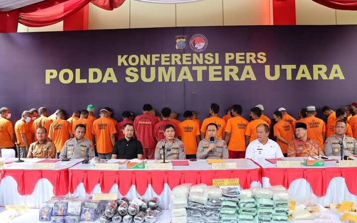 Polres Tanjung Balai Ikuti Konferensi Pers Ungkap Kasus Narkoba Bersama Polda Sumut, Polres Asahan, dan Polres Batubara