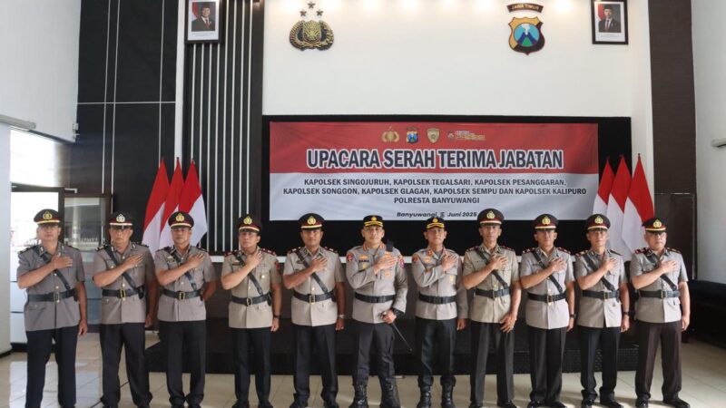 Kapolresta Banyuwangi Pimpin Serah Terima Jabatan Kapolsek Jajaran Berlangsung Khidmat dan Lancar