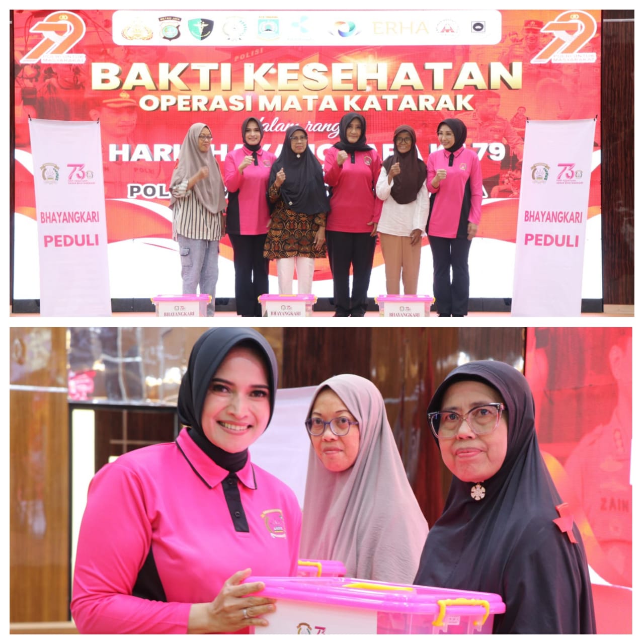 Bhayangkari Polda Metro Jaya dan Cabang Tangerang Kota Serahkan Bantuan Sosial Paket Sembako Bagi Pasien Operasi Katarak Gratis