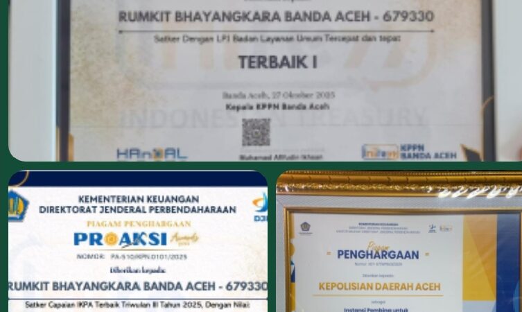 Rumkit Bhayangkara Polda Aceh Raih Tiga Penghargaan: BLU LPJ Tercepat serta Maturity Rating dan Capaian IKPA Terbaik