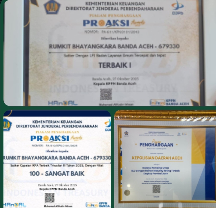 Rumkit Bhayangkara Polda Aceh Raih Tiga Penghargaan: BLU LPJ Tercepat serta Maturity Rating dan Capaian IKPA Terbaik