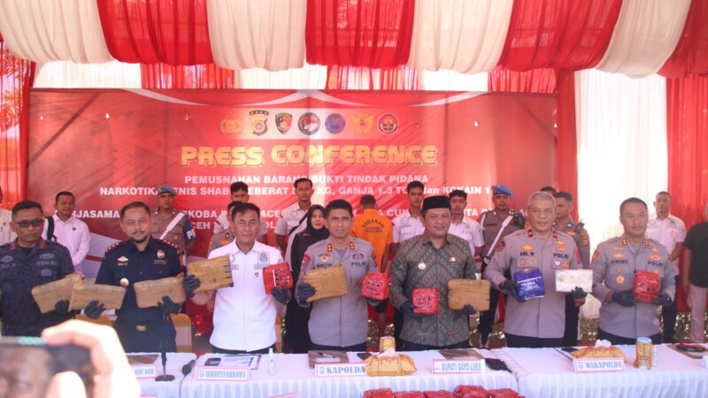 Polda Aceh Berhasil Gagalkan Peredaran 80,5 Kg Sabu, 1,3 Ton Ganja, dan 1 Kg Kokain