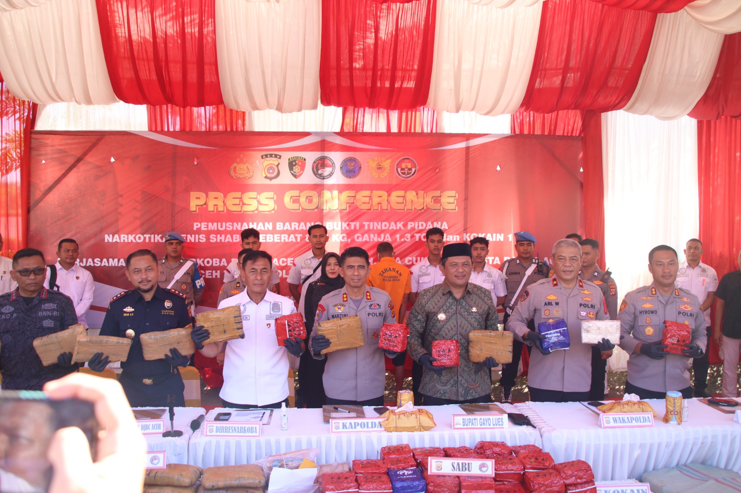 Polda Aceh Berhasil Gagalkan Peredaran 80,5 Kg Sabu, 1,3 Ton Ganja, dan 1 Kg Kokain
