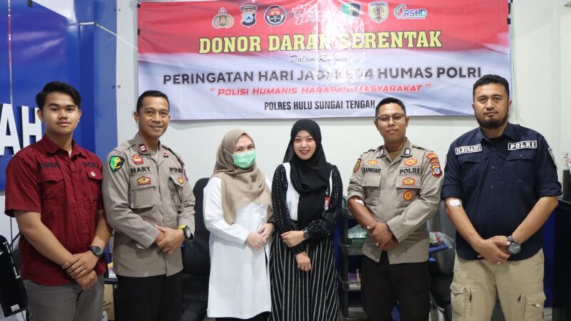 Hari Jadi Ke-74 Humas Polri, Polres Hulu Sungai Tengah Beserta Jajaran Gelar Kegiatan Humanis, Dengan  Mendonorkan Darah Serentak 