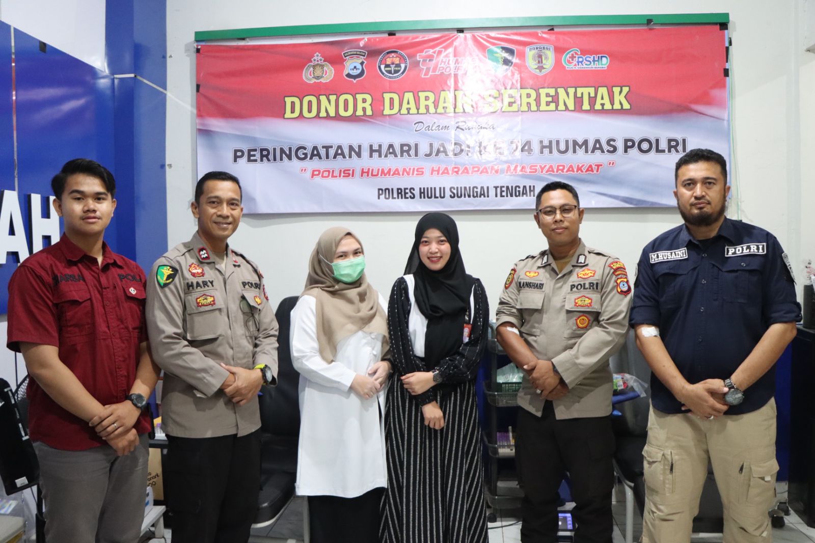 Hari Jadi Ke-74 Humas Polri, Polres Hulu Sungai Tengah Beserta Jajaran Gelar Kegiatan Humanis, Dengan  Mendonorkan Darah Serentak 