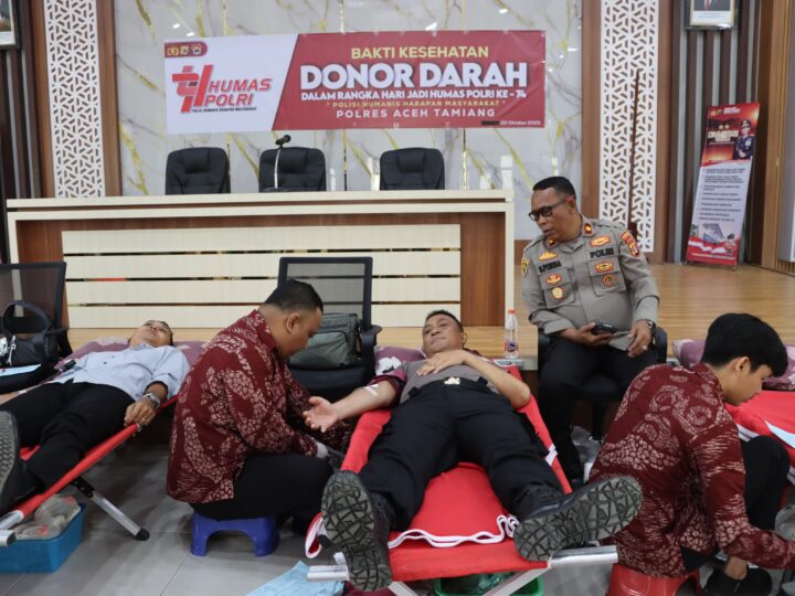 Sambut Hari Jadi Humas Polri ke-74, Polres Aceh Tamiang Gelar Donor Darah 