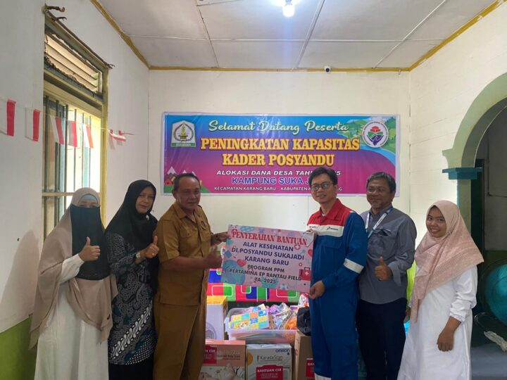 Pertamina EP Rantau,Dukung Pencegahan Stunting Lewat Bantuan Alat Posyandu di Desa Sukajadi