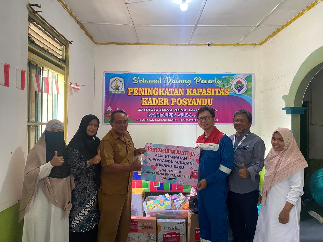 Pertamina EP Rantau,Dukung Pencegahan Stunting Lewat Bantuan Alat Posyandu di Desa Sukajadi