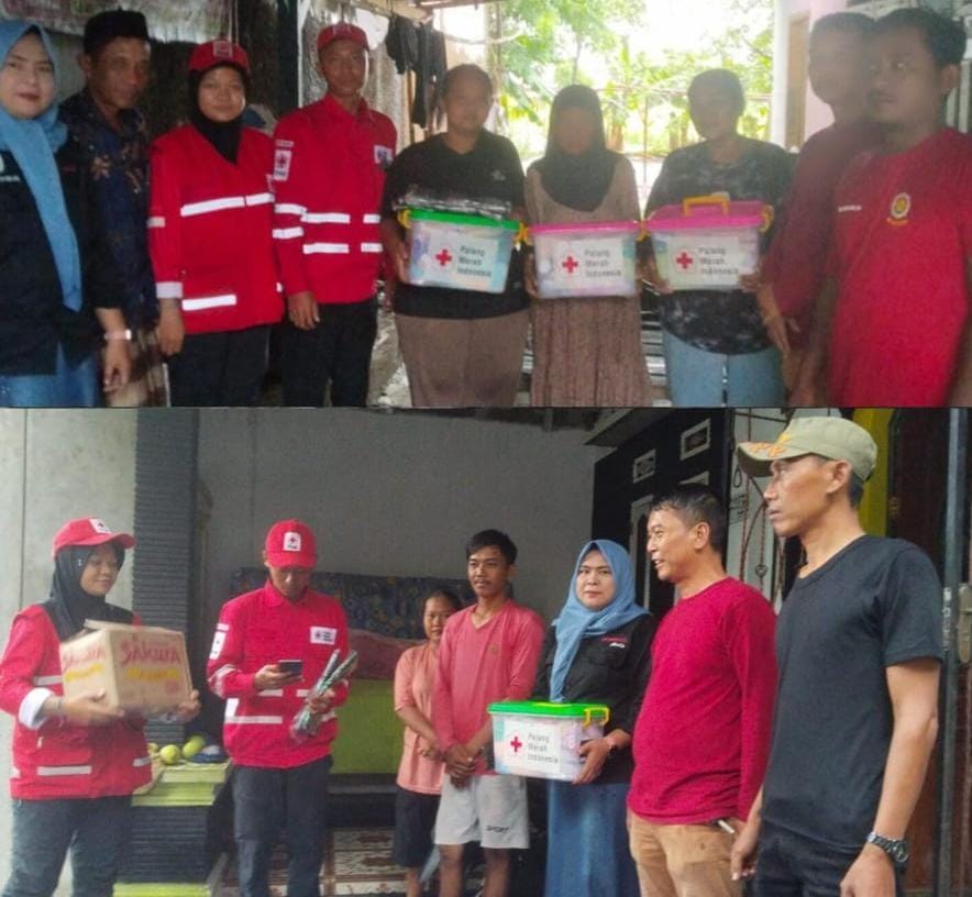 PMI Kabupaten Bekasi Salurkan Bantuan Sembako, Untuk Warga Desa Karangharja Yang Terdampak Angin Puting Beliung