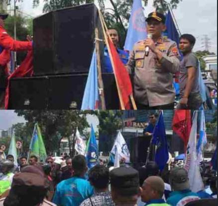Polres Pelabuhan Belawan Kawal Pergeseran Massa Aksi Unjuk Rasa Ke Kantor Gubernur dan DPRD Sumut 