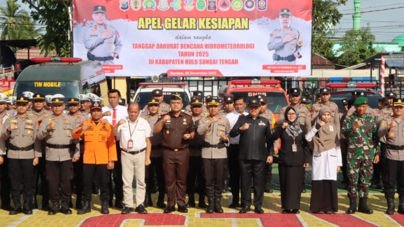 Polres HST Gelar Apel Gabungan Pasukan Kesiapan Tanggap Darurat Bencana Hydrometeorologi 