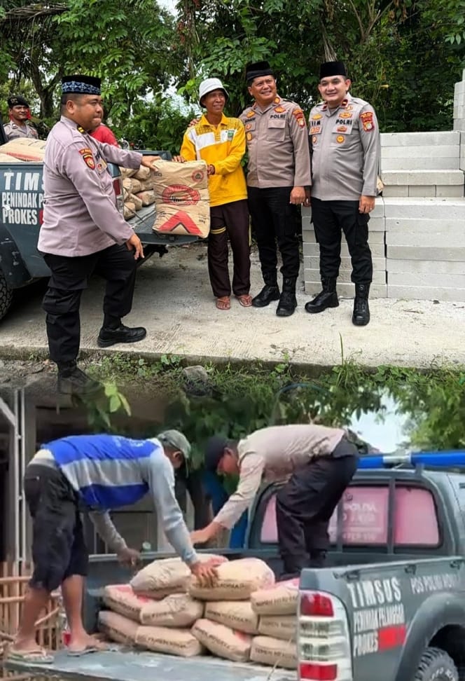 Polsek Pebayuran Berikan Bantuan Semen Untuk Pembangunan Masjid Al-Barokah di Desa Sumber Urip