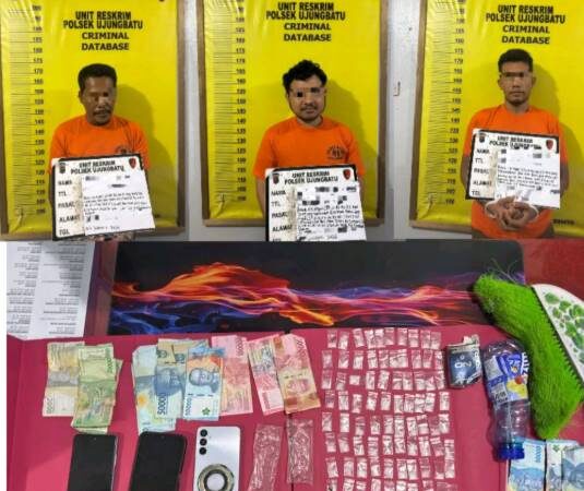 Polsek Ujungbatu Amankan 3 Pengedar Narkoba dan 79 Paket Sabu Siap Edar 